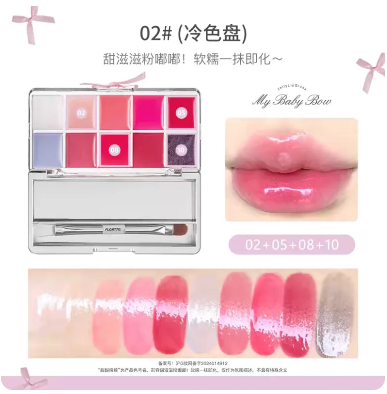 FLORTTE Jelly Mirror Watery Lipstick Palette Customizable Colors DIY Lip Glaze Hydrating Women Beauty Cosmetics