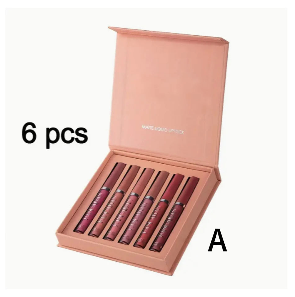 6-piece waterproof lipstick set + lip brush, long-lasting matte lipstick, moisturizing matte lip gloss, suitable for various occasions, a delicate gift for girls for Halloween and Christmas