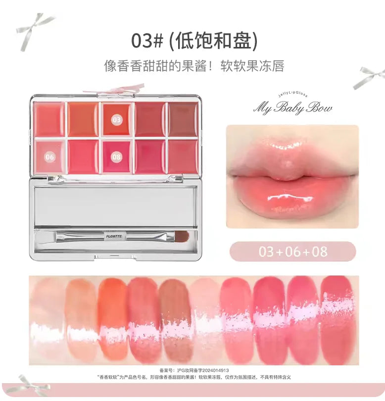 FLORTTE Jelly Mirror Watery Lipstick Palette Customizable Colors DIY Lip Glaze Hydrating Women Beauty Cosmetics