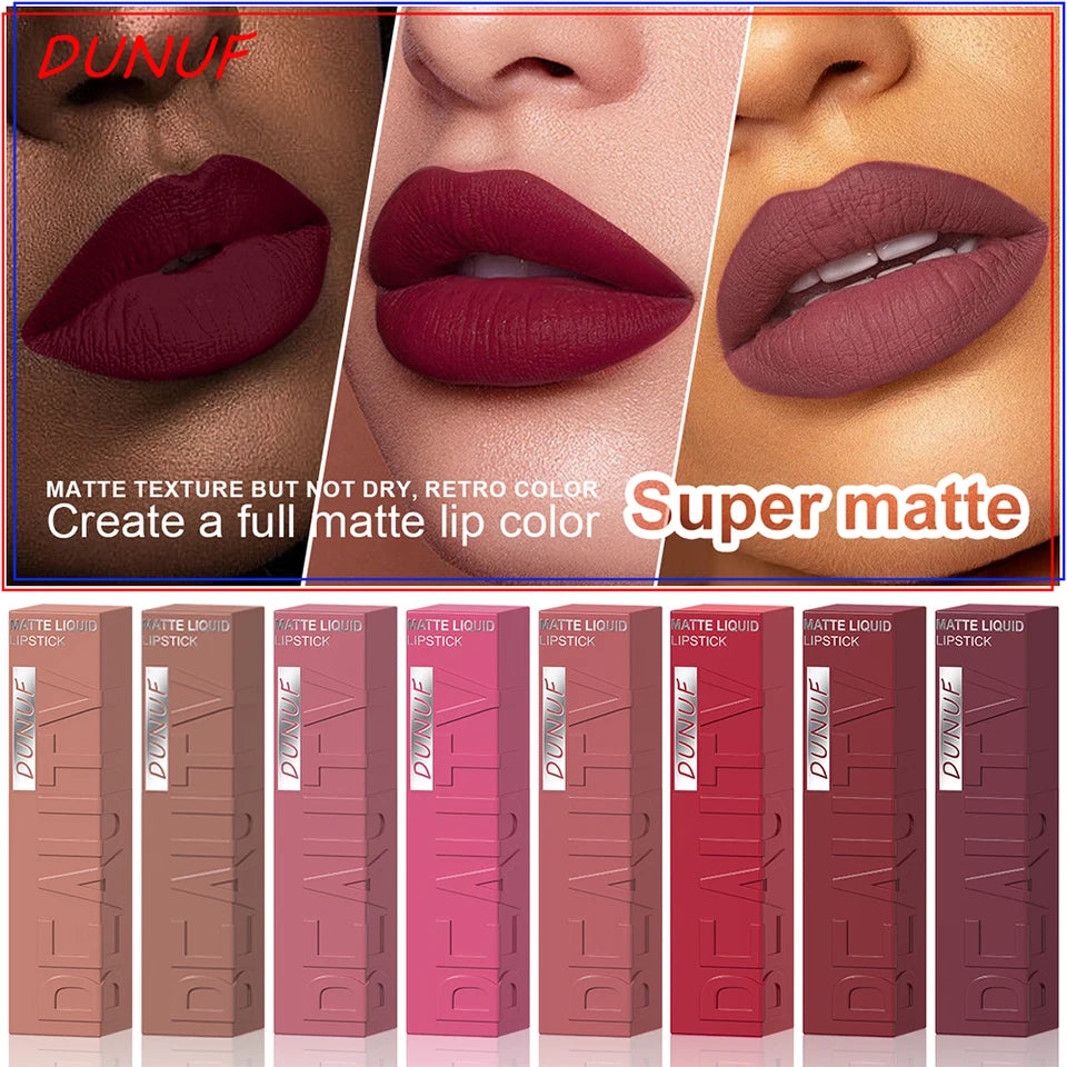 8pcs/set Matte Velvet Lip Gloss Lipstick Lip Stain Waterproof Non-transfer Highly Pigmented Nude Red Y2K Sexy Daily&Party Makeup