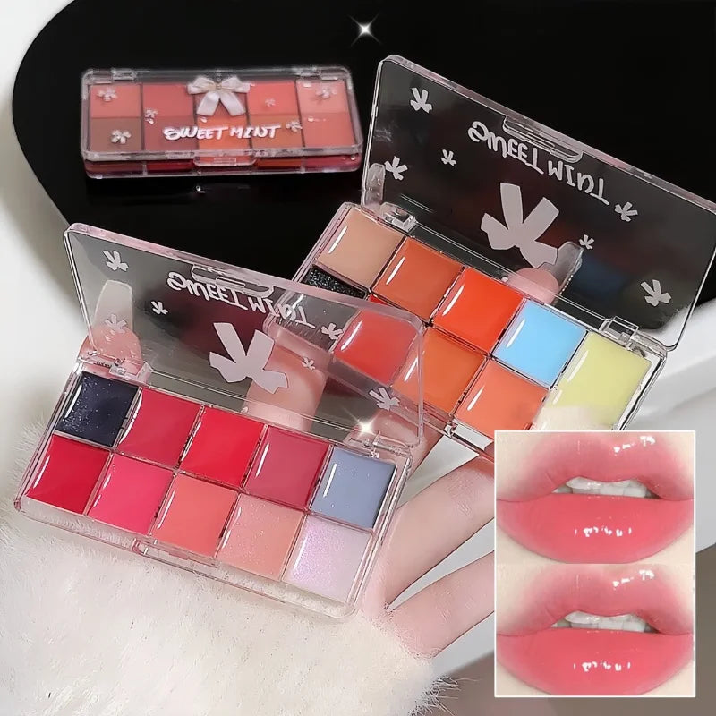 FLORTTE Brand Real 10-Color Lip Palette Lip Gloss and Lipstick Glossy Moisturizing Pigmented Multifunctional Original Cosmetics