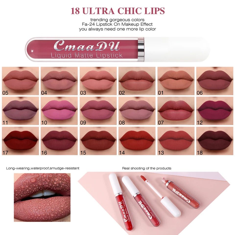 6Pcs Matte Liquid Lipstick Set, Waterproof Velvet Lip Glaze, Non Transfer Lip Stain, Nude & Red Shades for Daily & Party Makeup