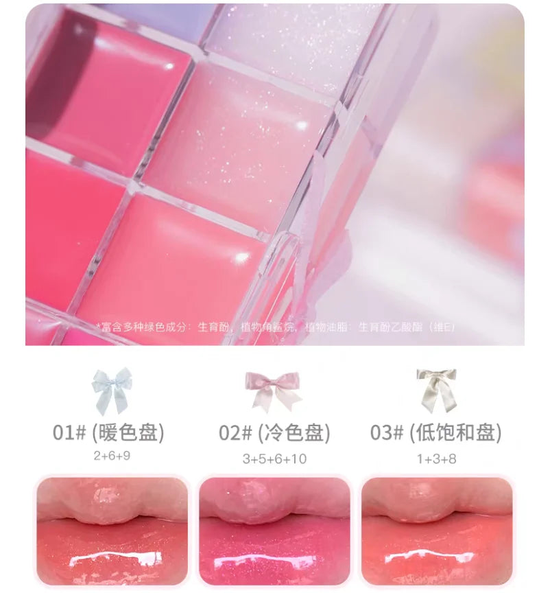 FLORTTE Jelly Mirror Watery Lipstick Palette Customizable Colors DIY Lip Glaze Hydrating Women Beauty Cosmetics