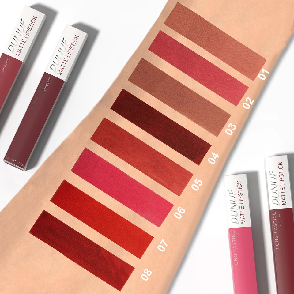 8pc/set Long-Lasting Lip Gloss Matte Waterproof Lipstick Lip Stain Non-transfer Highly Pigmented Nude Red Y2K Daily&Party Makeup
