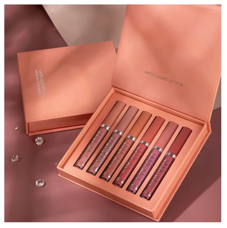 6-piece waterproof lipstick set + lip brush, long-lasting matte lipstick, moisturizing matte lip gloss, suitable for various occasions, a delicate gift for girls for Halloween and Christmas