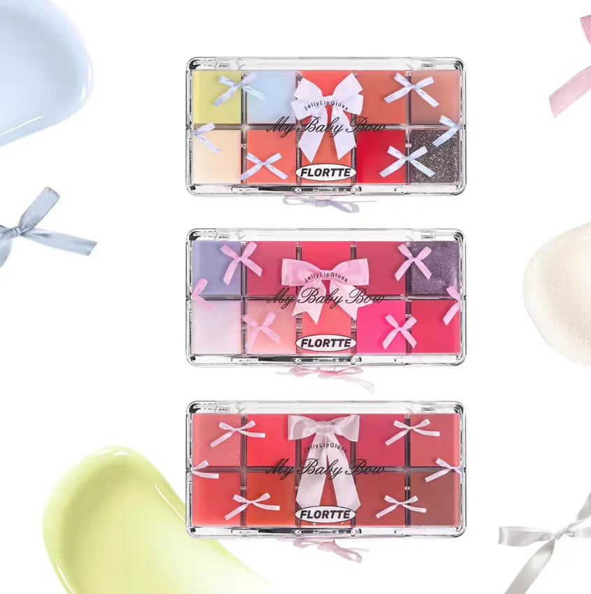 FLORTTE Jelly Mirror Watery Lipstick Palette Customizable Colors DIY Lip Glaze Hydrating Women Beauty Cosmetics