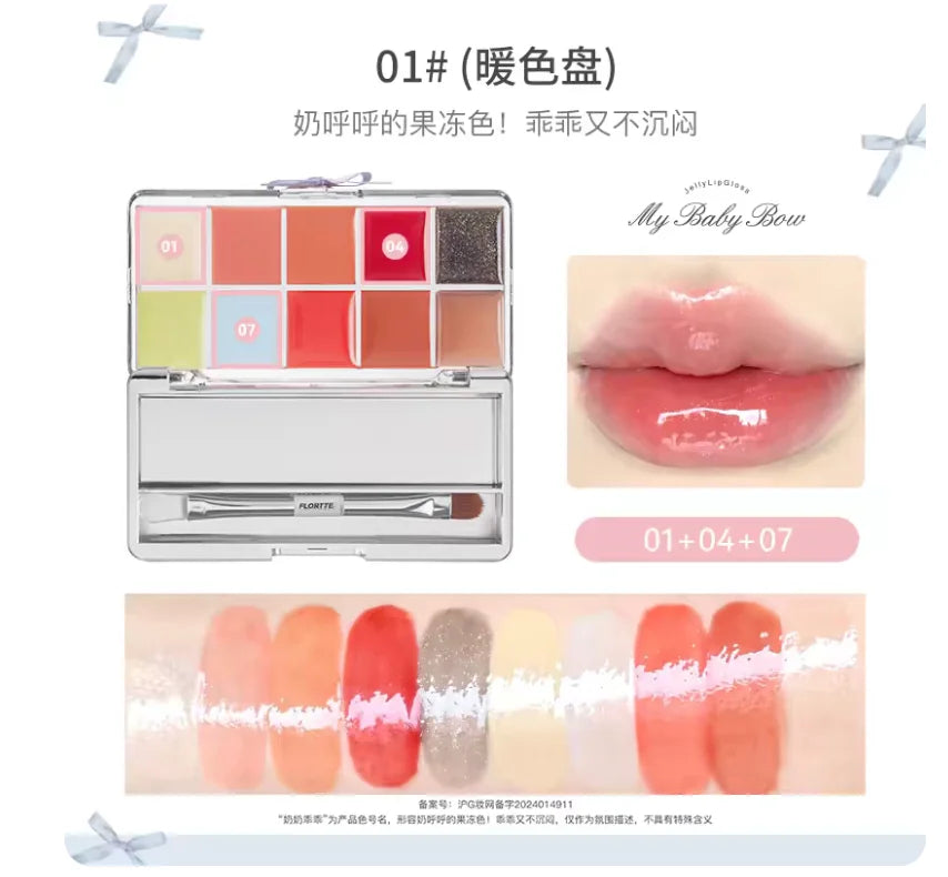 FLORTTE Jelly Mirror Watery Lipstick Palette Customizable Colors DIY Lip Glaze Hydrating Women Beauty Cosmetics