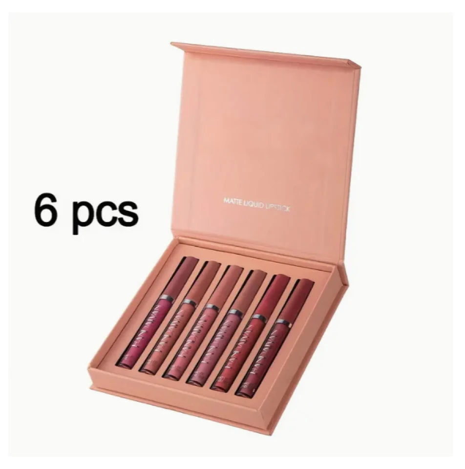 6-piece waterproof lipstick set + lip brush, long-lasting matte lipstick, moisturizing matte lip gloss, suitable for various occasions, a delicate gift for girls for Halloween and Christmas