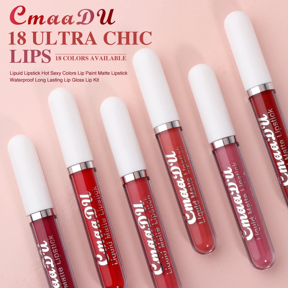 6Pcs Matte Liquid Lipstick Set, Waterproof Velvet Lip Glaze, Non Transfer Lip Stain, Nude & Red Shades for Daily & Party Makeup