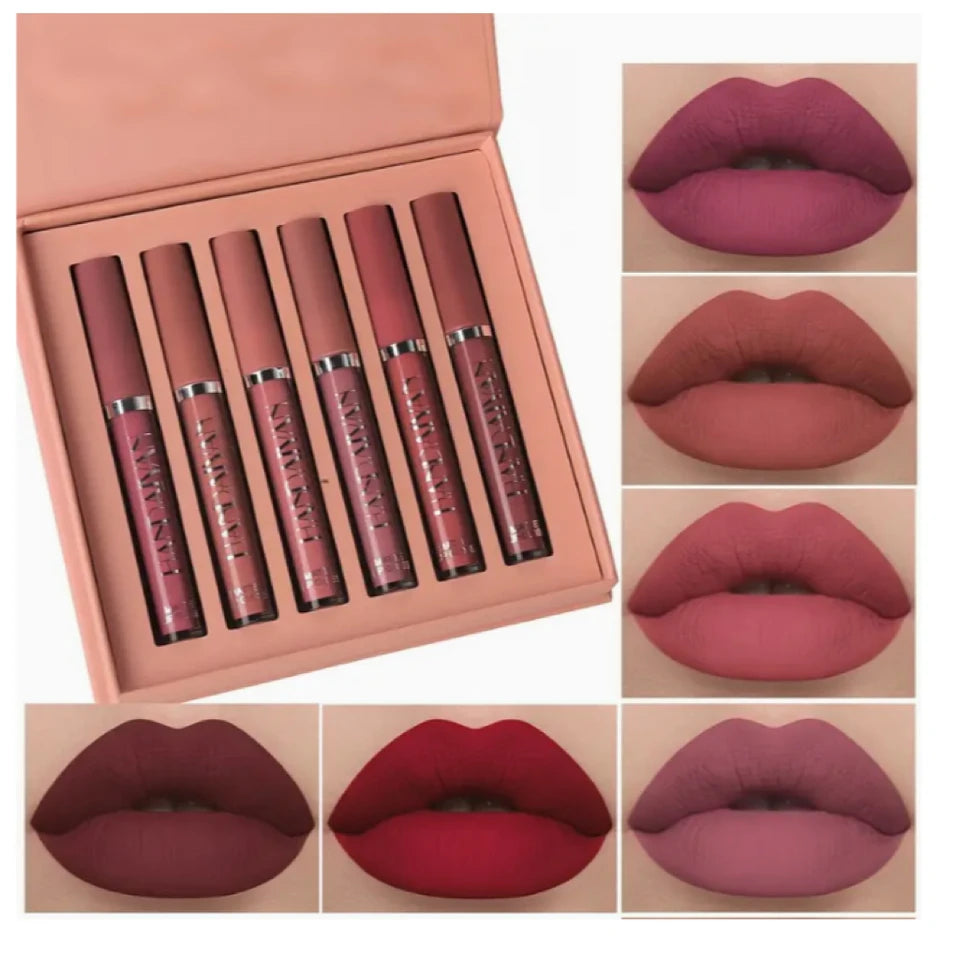 6-piece waterproof lipstick set + lip brush, long-lasting matte lipstick, moisturizing matte lip gloss, suitable for various occasions, a delicate gift for girls for Halloween and Christmas