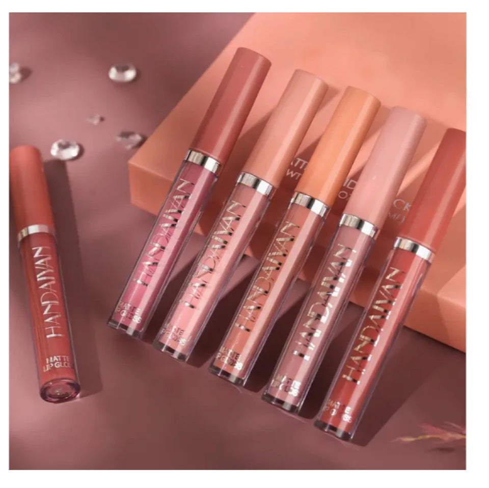 6-piece waterproof lipstick set + lip brush, long-lasting matte lipstick, moisturizing matte lip gloss, suitable for various occasions, a delicate gift for girls for Halloween and Christmas