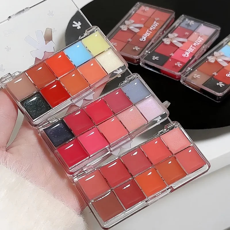FLORTTE Brand Real 10-Color Lip Palette Lip Gloss and Lipstick Glossy Moisturizing Pigmented Multifunctional Original Cosmetics