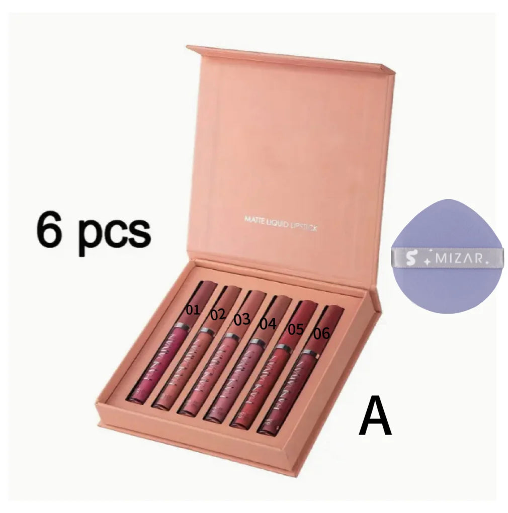 6-piece waterproof lipstick set + lip brush, long-lasting matte lipstick, moisturizing matte lip gloss, suitable for various occasions, a delicate gift for girls for Halloween and Christmas