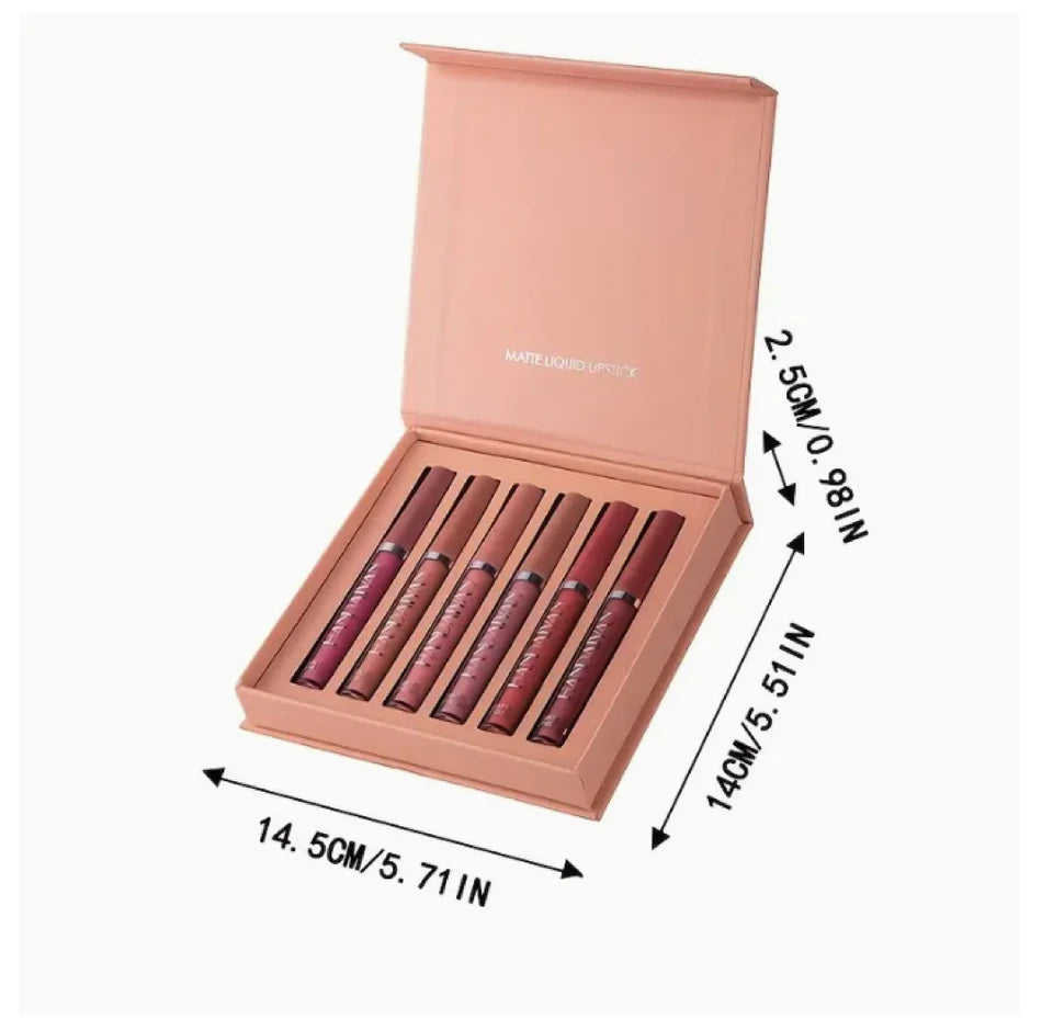 6-piece waterproof lipstick set + lip brush, long-lasting matte lipstick, moisturizing matte lip gloss, suitable for various occasions, a delicate gift for girls for Halloween and Christmas