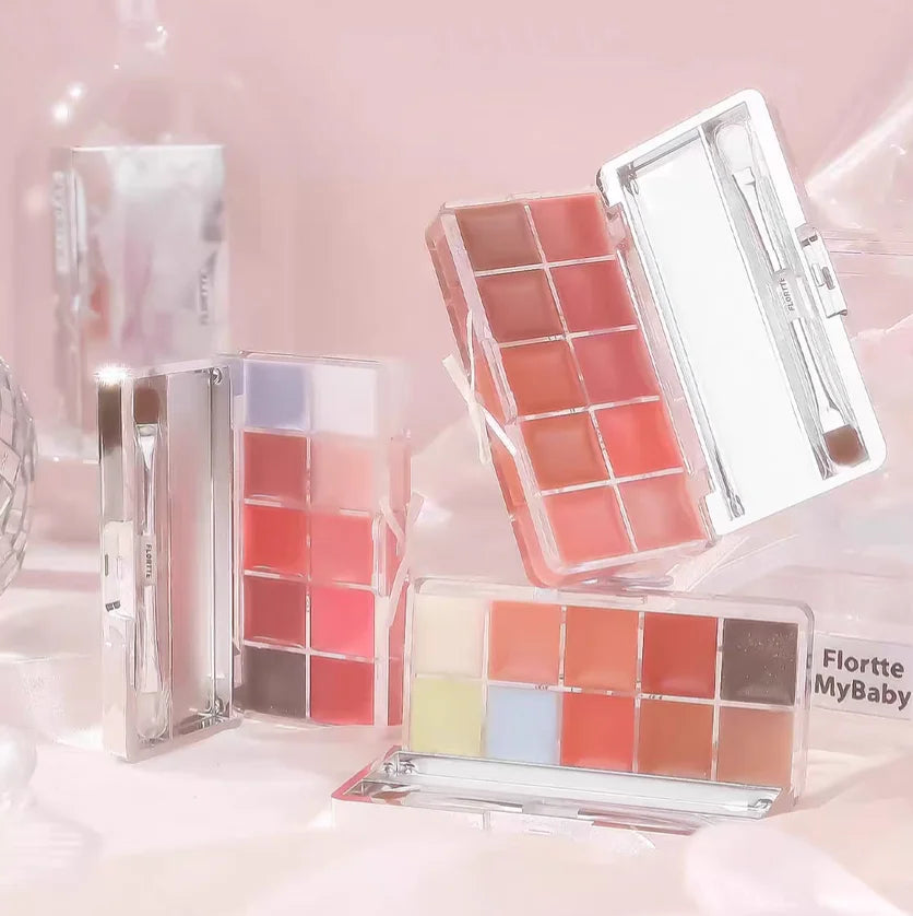 FLORTTE Jelly Mirror Watery Lipstick Palette Customizable Colors DIY Lip Glaze Hydrating Women Beauty Cosmetics