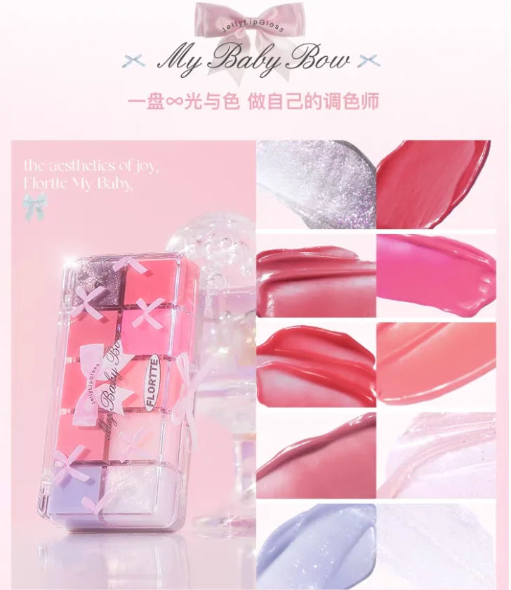 FLORTTE Jelly Mirror Watery Lipstick Palette Customizable Colors DIY Lip Glaze Hydrating Women Beauty Cosmetics