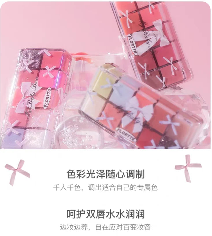 FLORTTE Jelly Mirror Watery Lipstick Palette Customizable Colors DIY Lip Glaze Hydrating Women Beauty Cosmetics