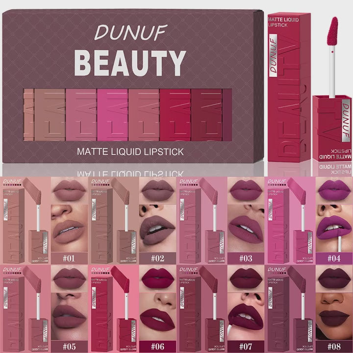 8pcs/set Matte Velvet Lip Gloss Lipstick Lip Stain Waterproof Non-transfer Highly Pigmented Nude Red Y2K Sexy Daily&Party Makeup