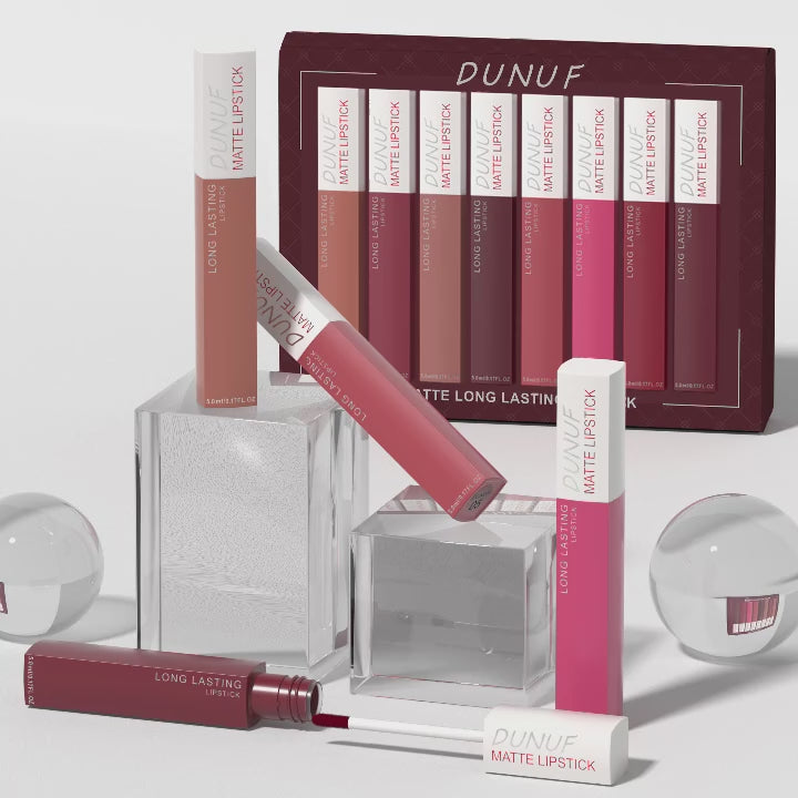 8pc/set Long-Lasting Lip Gloss Matte Waterproof Lipstick Lip Stain Non-transfer Highly Pigmented Nude Red Y2K Daily&Party Makeup